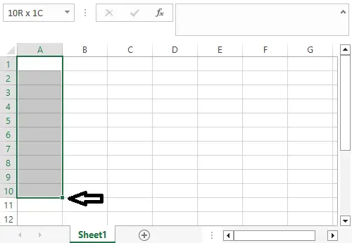Contoh mengisi rentang A1:A10 dengan fitur Filling di Excel