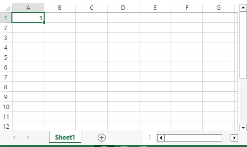 Mengisi sel A1 dengan nilai 1 untuk fill sequence di Excel