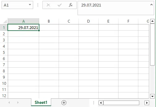 Isi sel A1 dengan tanggal 29.07.2021 untuk fill urutan tanggal di Excel
