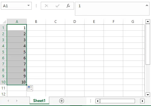 A1 diisi 1, A2 diisi 2 lalu fill hingga A10 akan menghasilkan urutan angka di Excel