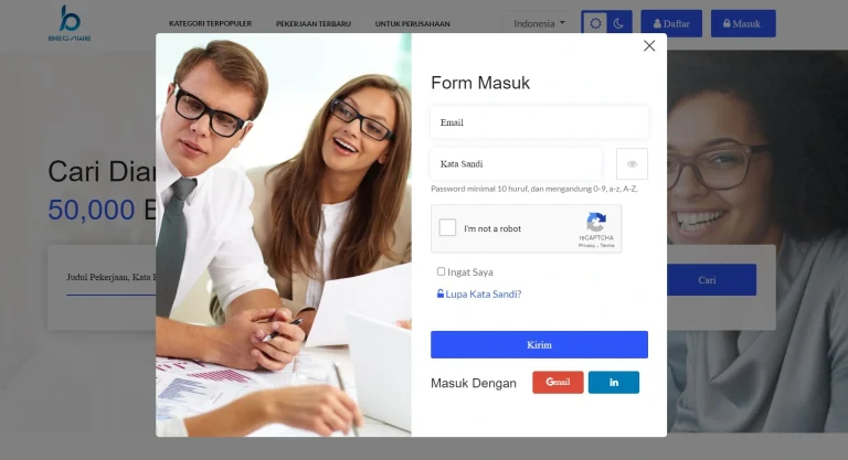 Tangkapan layar portofolio pembuatan website dan aplikasi, dengan nama project BEGAWE yang pernah dibuat oleh PT Nextgen Inovasi Indonesia