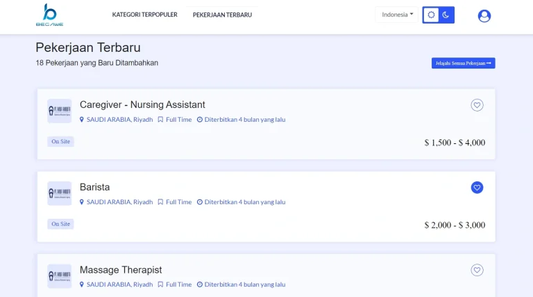 Tangkapan layar portofolio pembuatan website dan aplikasi, dengan nama project BEGAWE yang pernah dibuat oleh PT Nextgen Inovasi Indonesia
