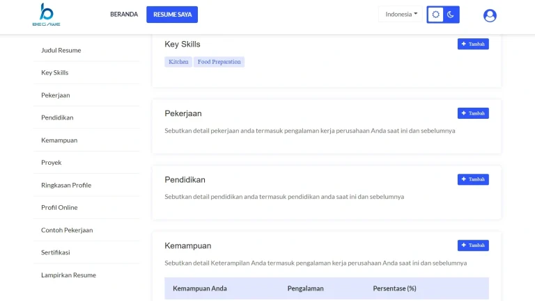 Tangkapan layar portofolio pembuatan website dan aplikasi, dengan nama project BEGAWE yang pernah dibuat oleh PT Nextgen Inovasi Indonesia