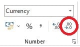 Tombol decrease decimal untuk mengurangi angka di belakang koma Excel
