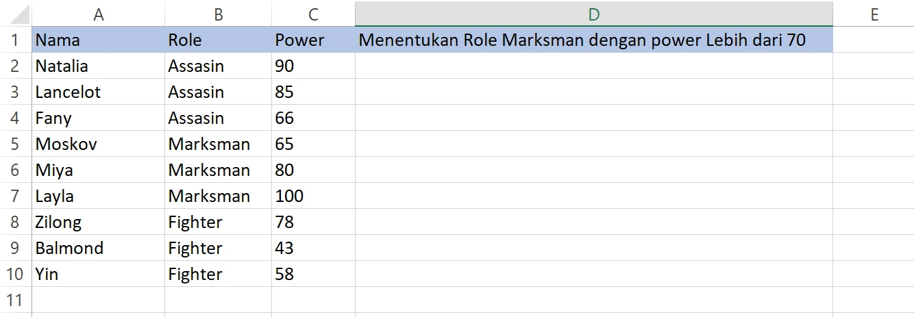Contoh data Excel untuk latihan fungsi AND