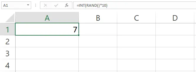 Hasil bilangan bulat acak dari fungsi INT(RAND()) di Excel