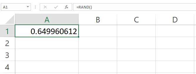 Hasil angka acak yang dihasilkan dari fungsi RAND di Excel