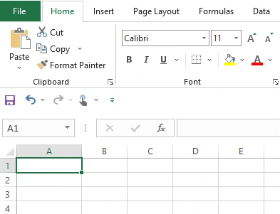 Hasil setelah menekan Undo, sel A1 kembali kosong di Excel