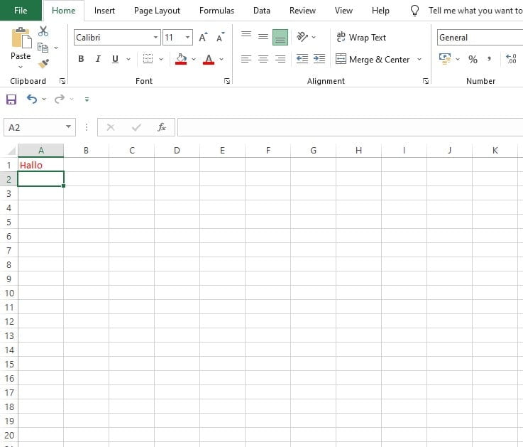 Hasil font warna merah pada sel A1 di Excel