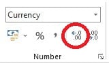 Tombol increase decimal pada toolbar format angka Excel