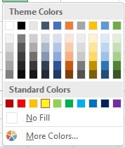 Kumpulan tema warna dan warna standar pada toolbar Excel