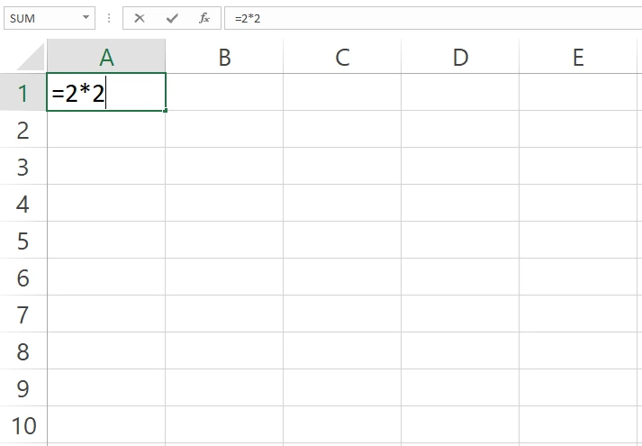 Contoh menulis rumus perkalian manual 2*2 di Excel