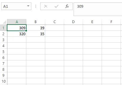 Contoh mengisi data dummy di sel A1, A2, B1, B2 pada Excel