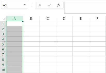 Memilih seluruh kolom di Excel dengan klik huruf kolom
