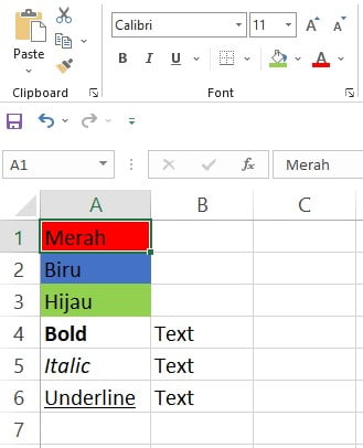 Memilih sel A1 yang akan disalin formatnya menggunakan Format Painter Excel