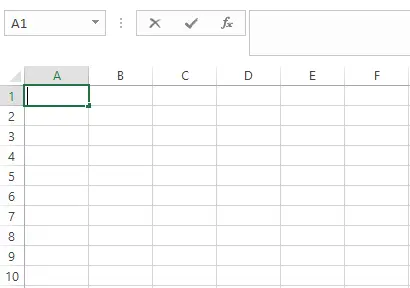 Memilih sel A1 di Excel sebagai awal rentang