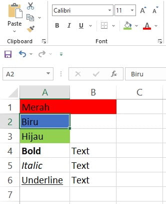 Memilih sel A2 untuk menyalin format ke beberapa sel di Excel