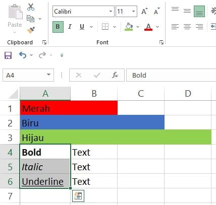 Memilih range A4 hingga A6 untuk menyalin karakteristik font di Excel