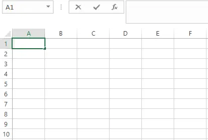 Memilih sel A1 di Excel dengan klik kiri mouse