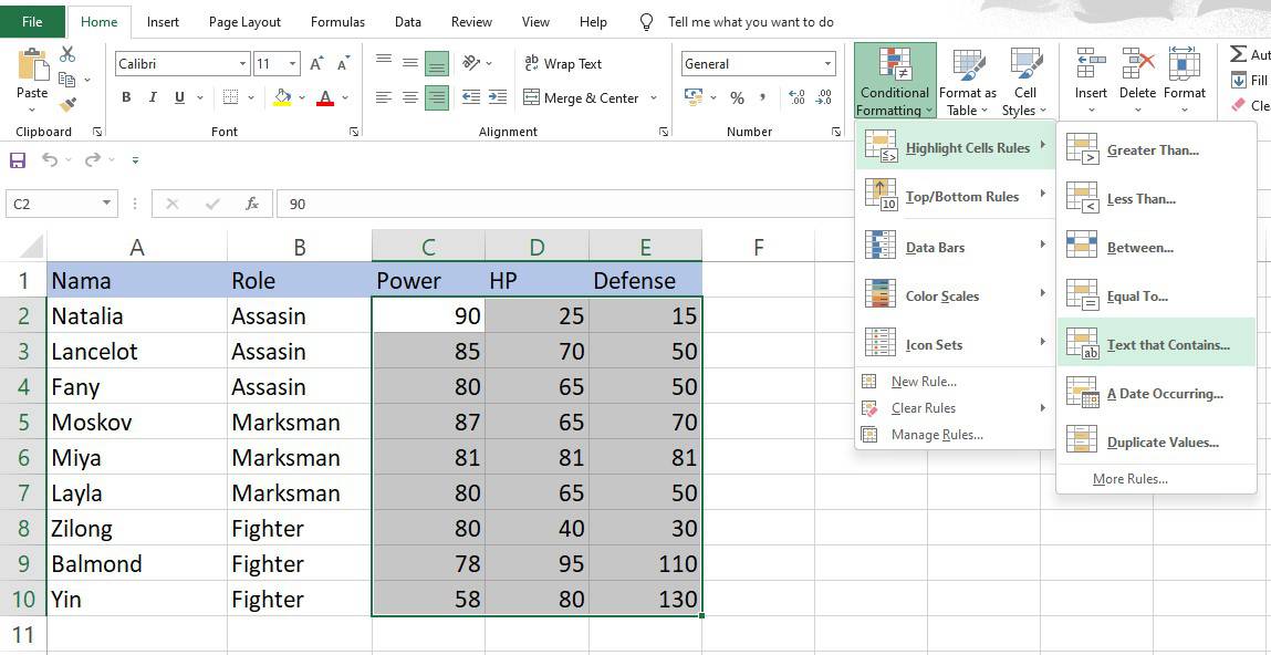 Menu Text That Contains untuk angka pada Excel