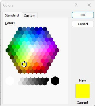 Pilih warna standar pada window More Colors di Excel