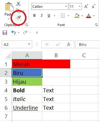 Klik tombol Format Painter pada Ribbon Excel