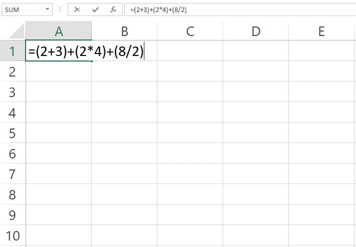 Contoh rumus Excel dengan banyak tanda kurung