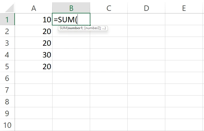 Mengklik dua kali perintah SUM di Excel