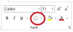 Menu border di toolbar Excel pada bagian Font