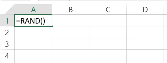 Menutup fungsi RAND dengan tanda kurung di Excel