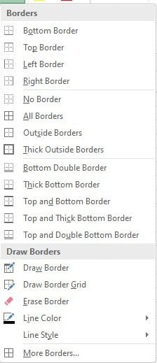 Opsi jenis border di Excel