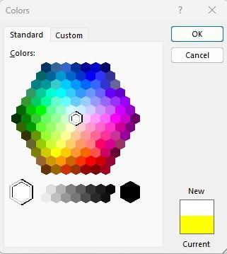 Opsi More Colors untuk memilih warna custom di Excel