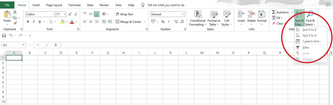 Letak fitur Sort & Filter pada Ribbon menu Editing di Excel