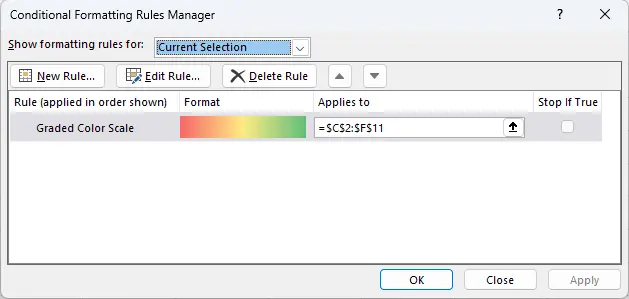 Pop up Conditional Formatting Rules Manager di Excel