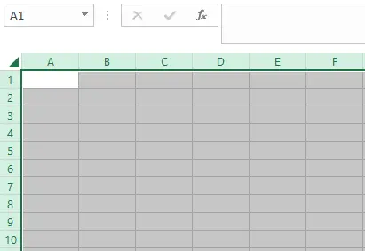 Seluruh sheet Excel terpilih setelah klik tombol segitiga