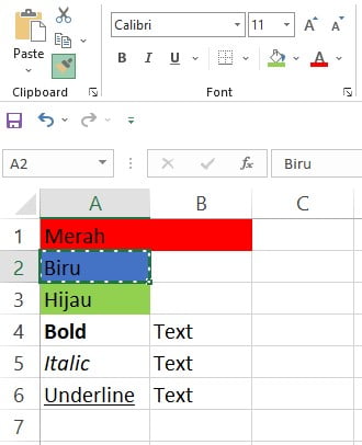 Seret mouse pada range B2:C2 untuk menempelkan format dengan Format Painter Excel