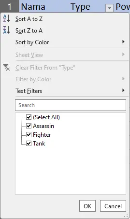 Contoh filter aktif pada PivotTable Excel