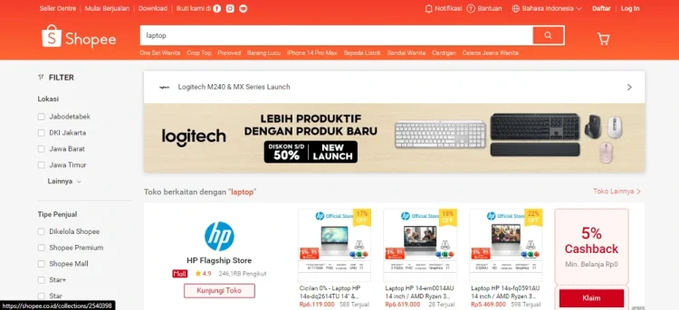 Contoh persaingan harga laptop di platform shopee
