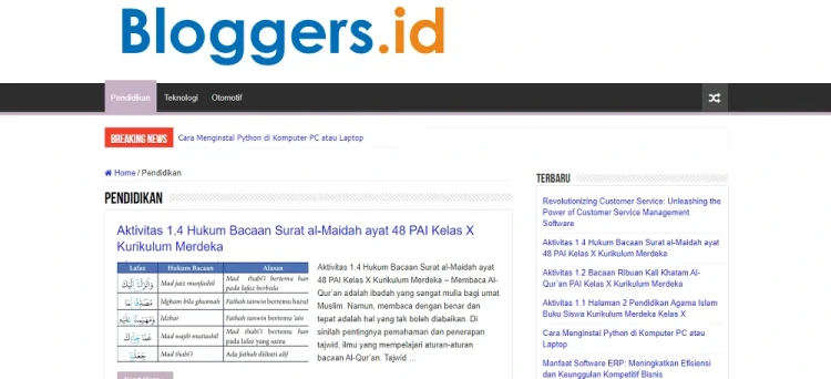 Bloggers.id merupakan salah satu contoh blog pendidikan