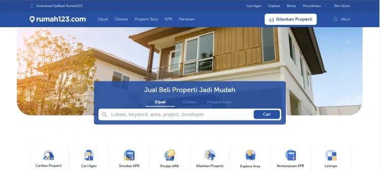 Halaman utama situs jual beli rumah rumah123.com