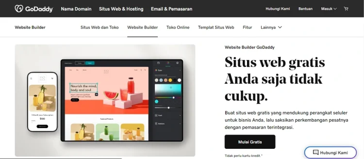 Halaman utama website pembuat website gratis GoDaddy