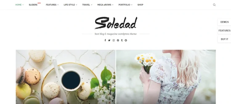Tampilan tema wordpress untuk blog pribadi Soledad
