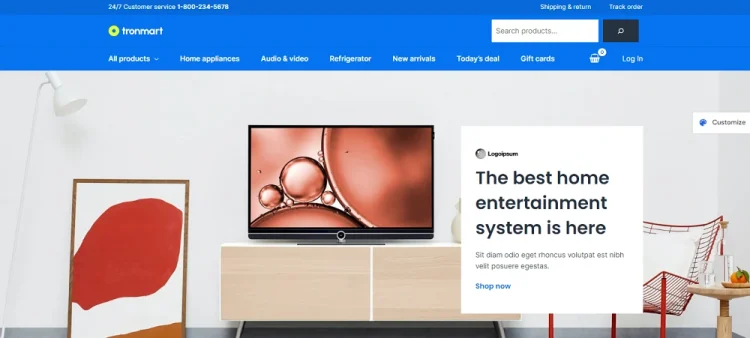 Tampilan template toko online wordpress Astra
