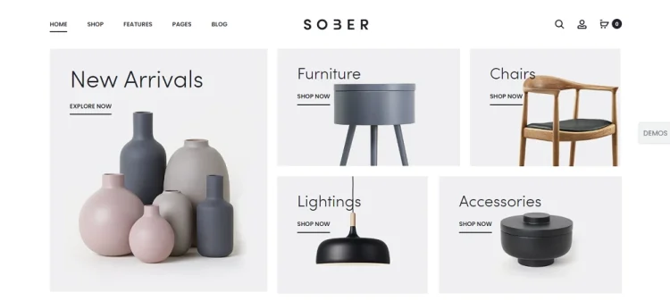 Tampilan template toko online wordpress Sober