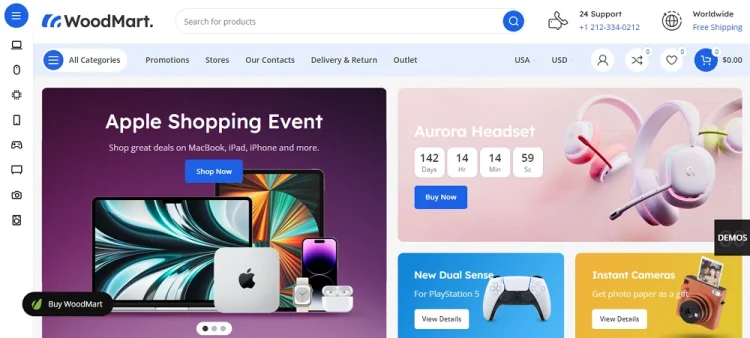 Tampilan template toko online wordpress WoodMart