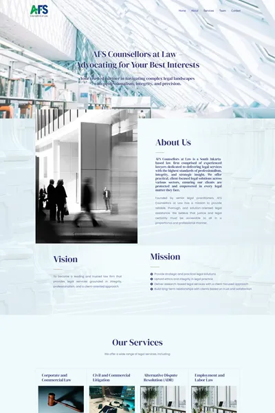 Tangkapan layar website company profile medium dengan domain afsatlaw.com yang pernah dibuat oleh PT Nextgen Inovasi Indonesia