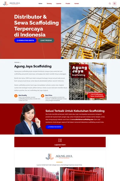 Tangkapan layar website company profile medium dengan domain agungjayascaffolding.com yang pernah dibuat oleh PT Nextgen Inovasi Indonesia