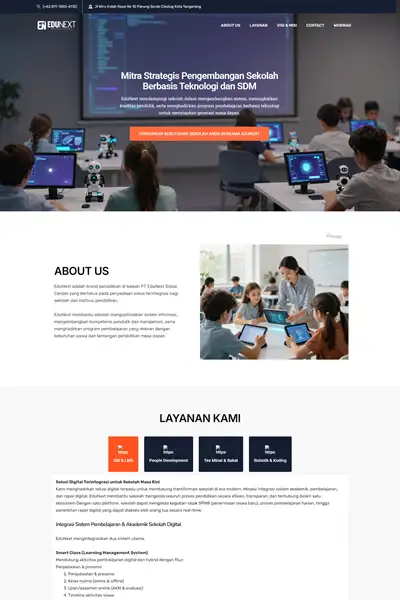 Tangkapan layar website company profile basic dengan domain edunextsolution.com yang pernah dibuat oleh PT Nextgen Inovasi Indonesia.