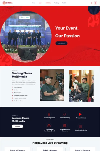 Tangkapan layar website company profile medium dengan domain elnaramultimedia.com yang pernah dibuat oleh PT Nextgen Inovasi Indonesia