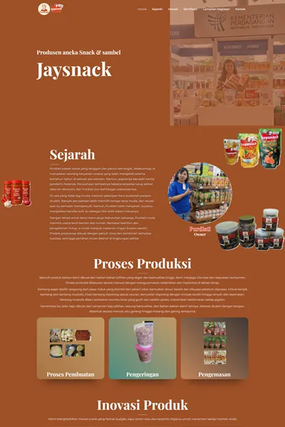 Tangkapan layar website company profile basic dengan domain jaysnack.com yang pernah dibuat oleh PT Nextgen Inovasi Indonesia